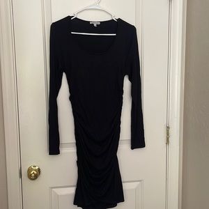 Black long sleeve ruched dress
